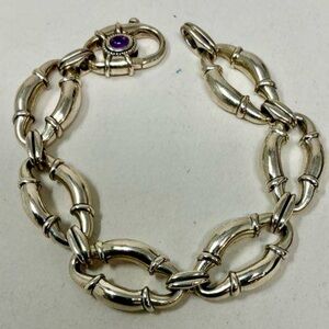 SCOTT KAY 925 SILVER AMETHYST CHUNKY OVAL LINK BRACELET 7.75” #799